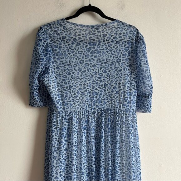 Baum Und Pferdgarten Sz XL Jocelyn Blue Mesh Leopard Print Midi Dress - Picture 8 of 13